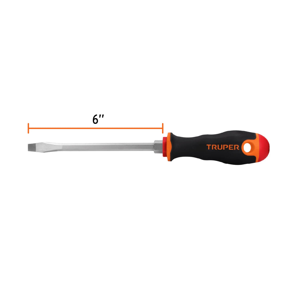 Desarmador plano 5/16' x 6' mango Comfort Grip, Truper Caja con 6, 14006