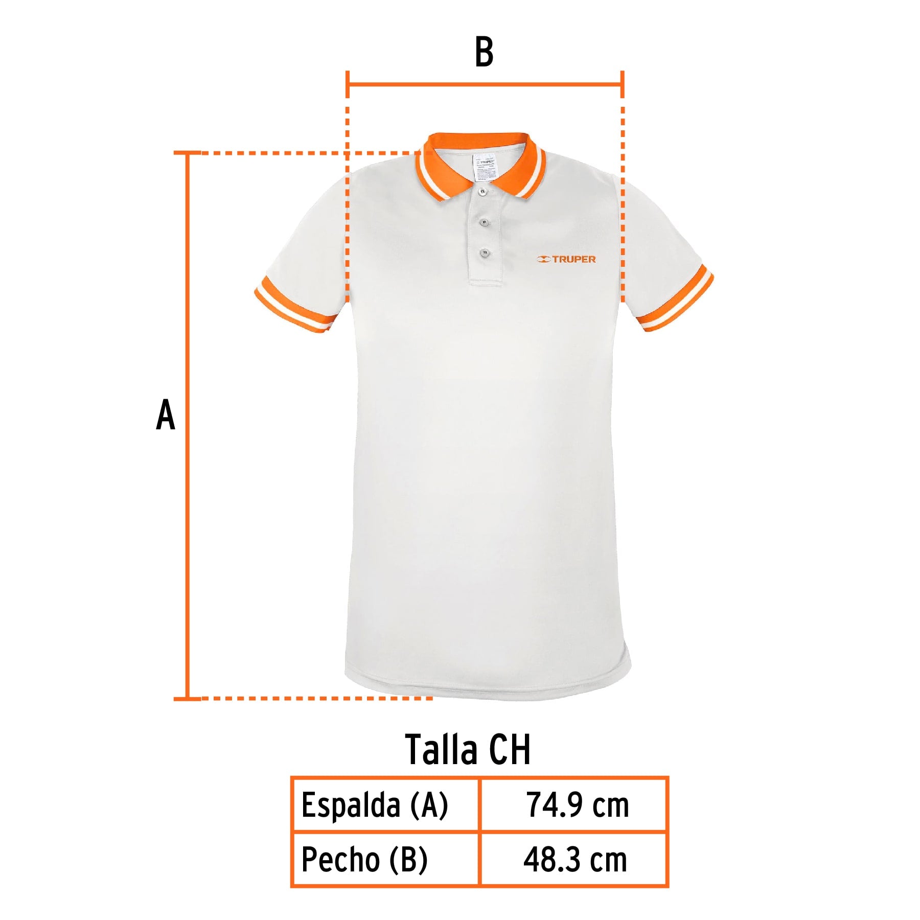 Playera polo performance para hombre, blanca, CH, Truper, 69973