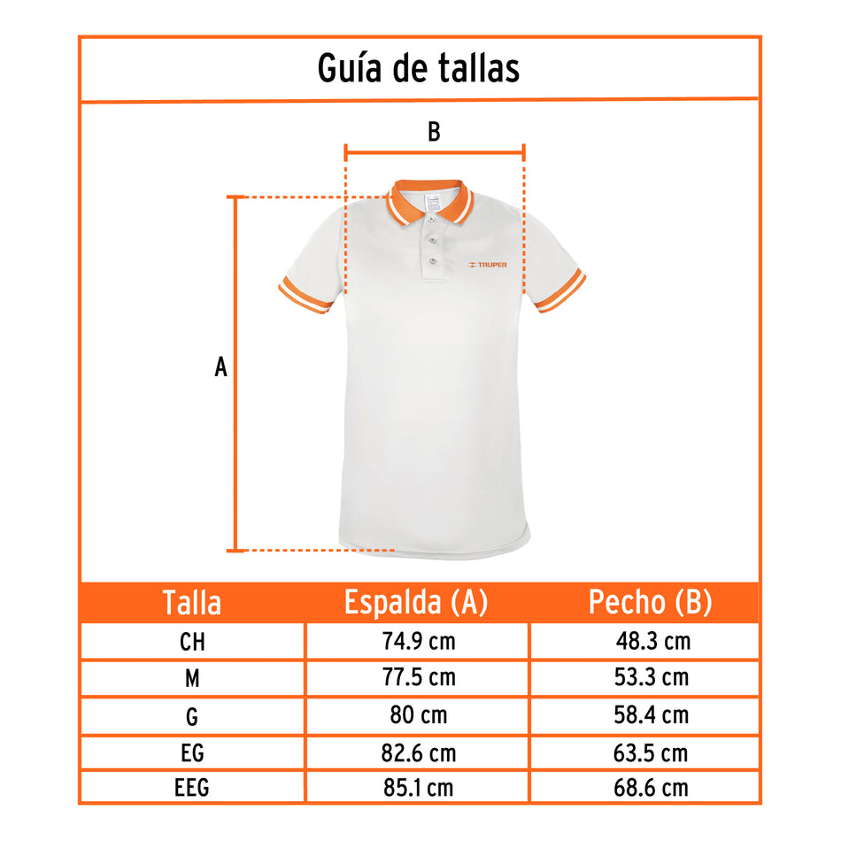 Playera polo performance para hombre, blanca, EEG, Truper, 69977