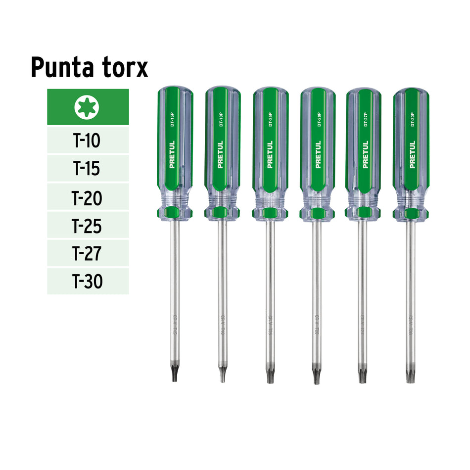Juego de 6 desarmadores Torx mango de PVC, Pretul Caja con 4, 27192