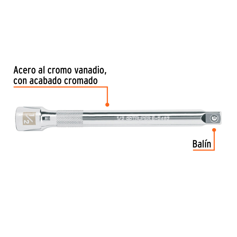 Extensión cuadro 1/2' para matraca, largo 8', Truper Caja con 6, 13917