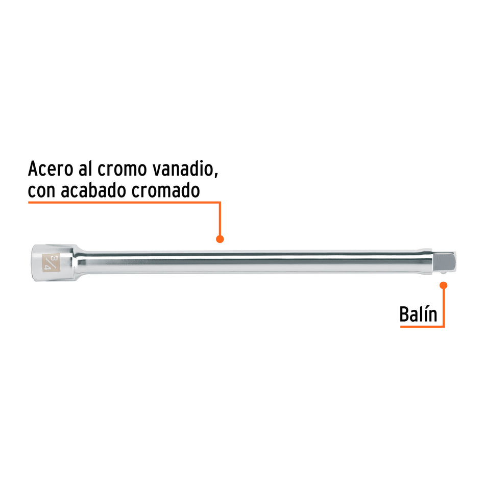 Extensión cuadro 3/4' para matraca, largo 16', Truper, 13906