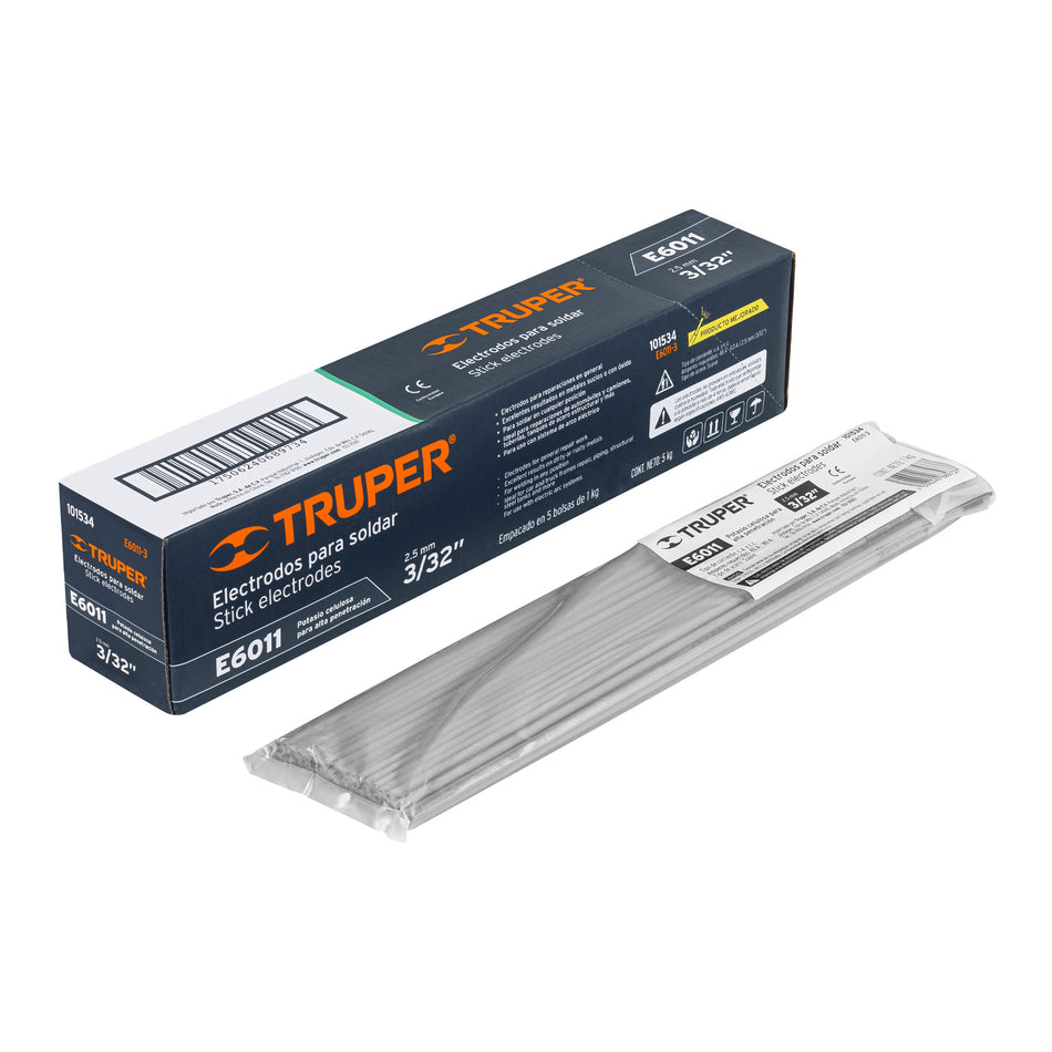 Bolsa con 1 kg de electrodos 6011 de 3/32', Truper Caja con 5, 101534