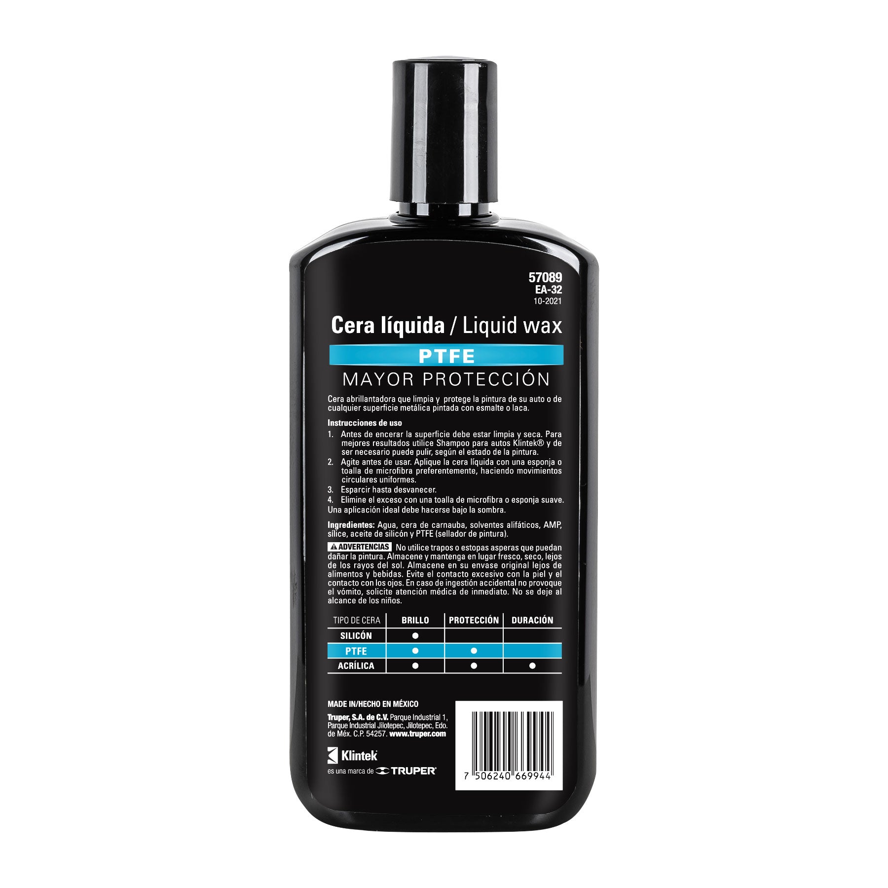 Cera líquida PTFE para auto, 473 ml, Klintek, 57089