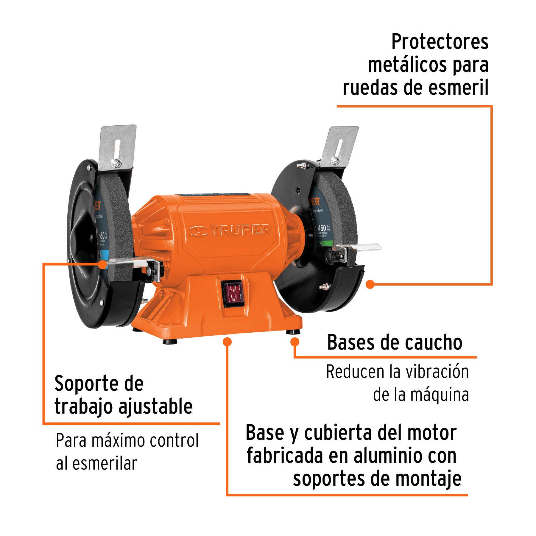 Esmeril de banco de 8' de 3/4 HP (560 W), Truper, 12786