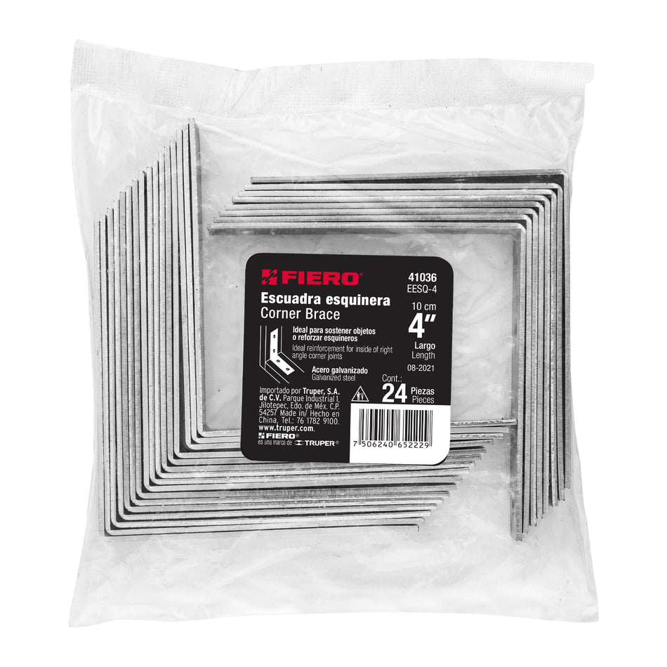 Bolsa con 24 escuadras esquineras 4' x 4', Fiero Caja con 6, 41036