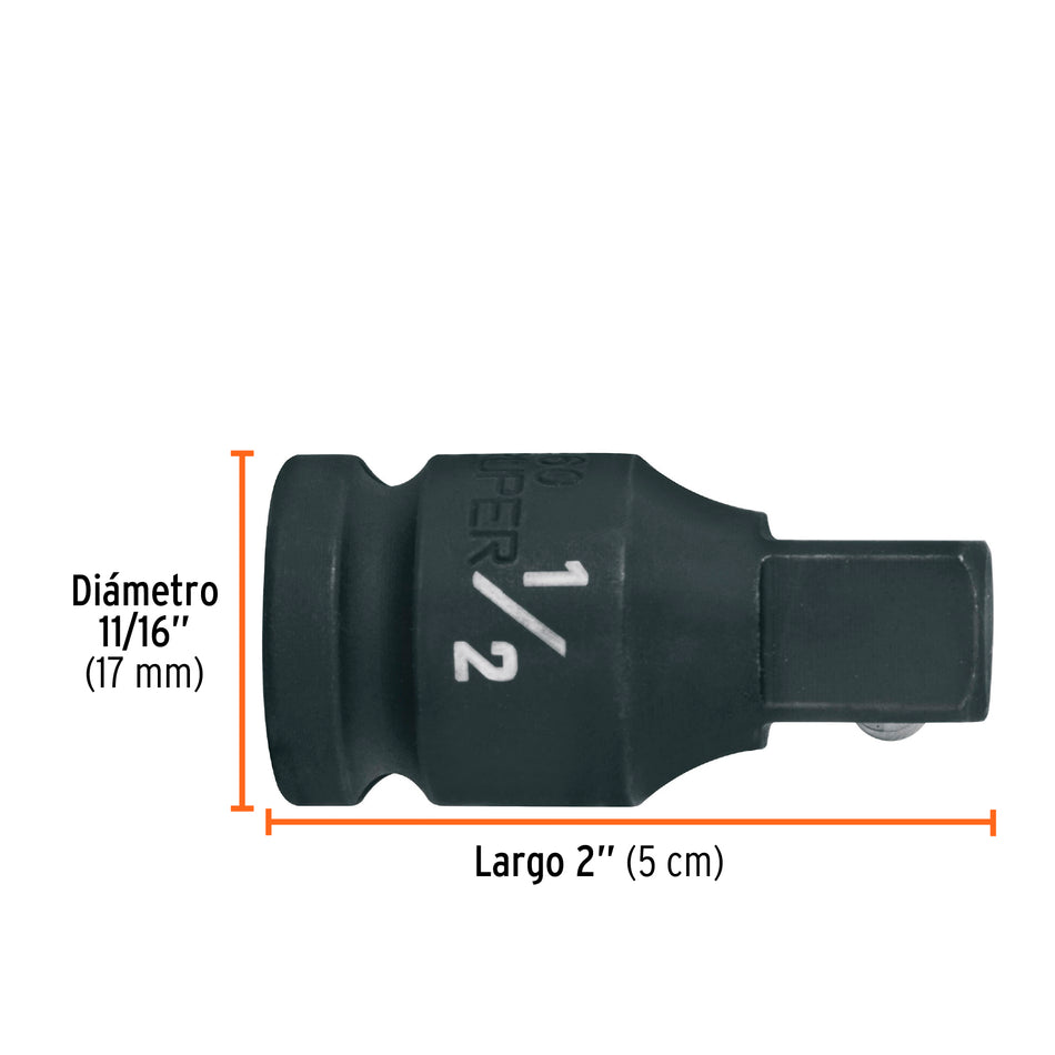 Extensión de impacto con cuadro de 1/2', largo 2', Truper Caja con 6, 100908