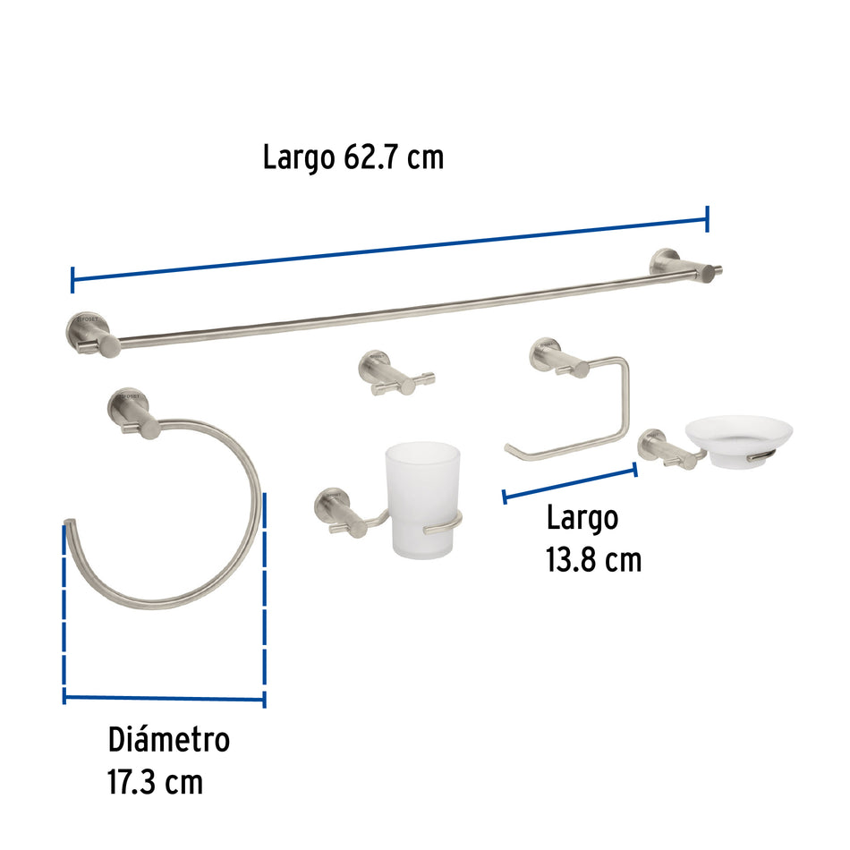 Juego de 6 accesorios para baño acabado satín, Foset Element, 49682