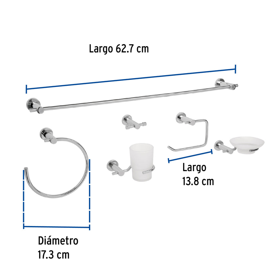 Juego de 6 accesorios para baño acabado cromo, Foset Element, 49681