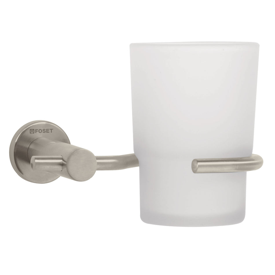 Portavaso cepillero satín con vaso de vidrio, Foset Element Caja con 4, 49674