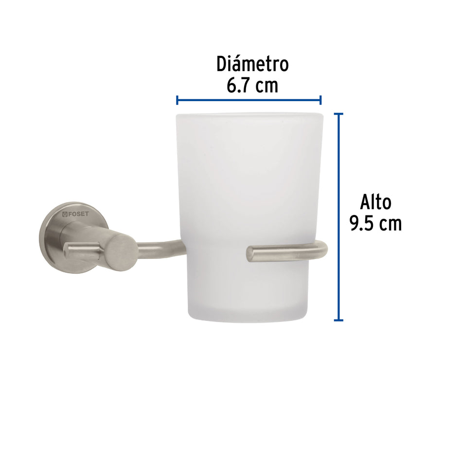 Portavaso cepillero satín con vaso de vidrio, Foset Element Caja con 4, 49674
