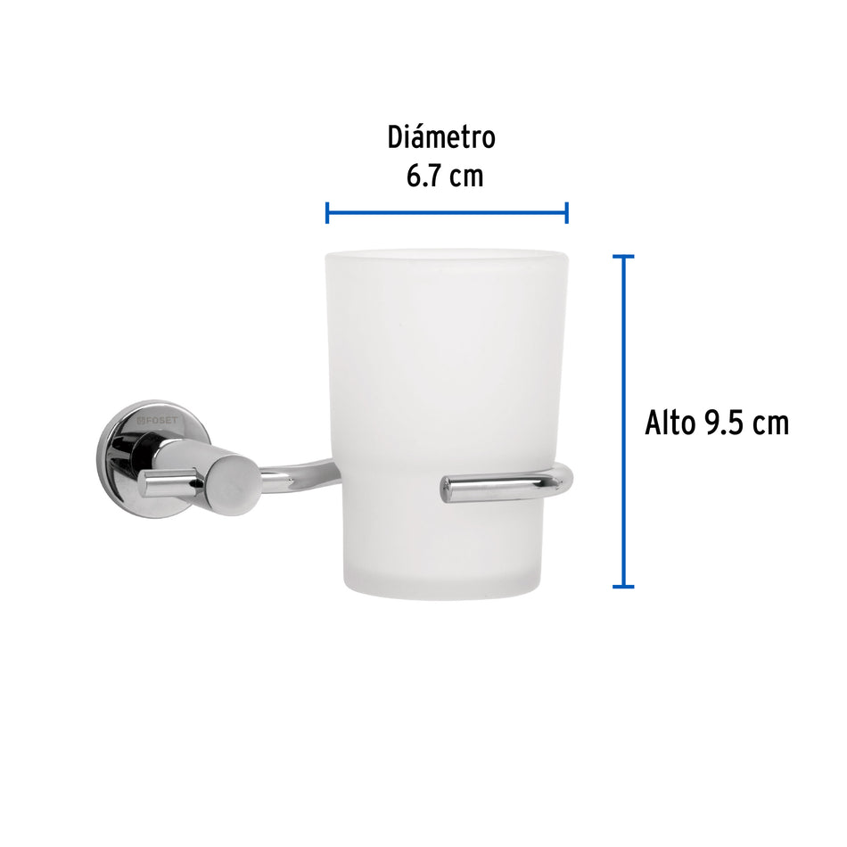 Portavaso cepillero cromo con vaso de vidrio, Foset Element Caja con 4, 49668