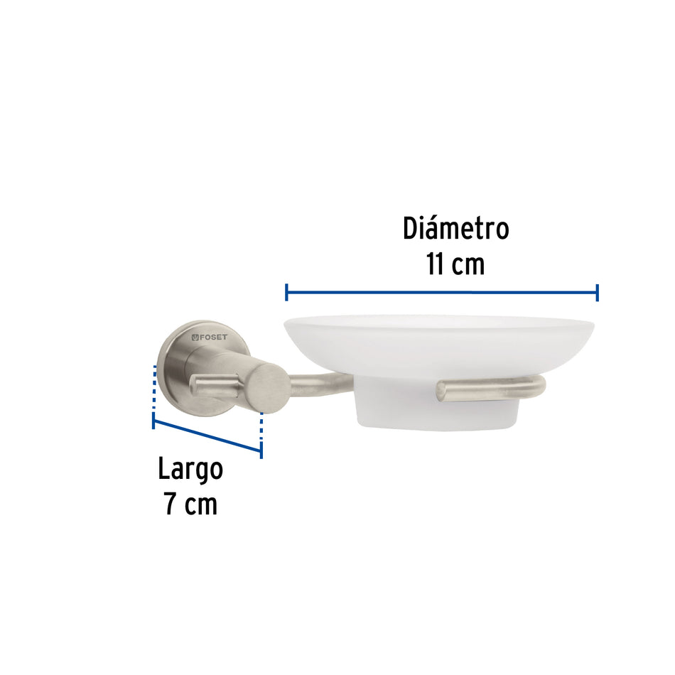 Jabonera metálica satín con plato de vidrio, Foset Element Caja con 4, 49675