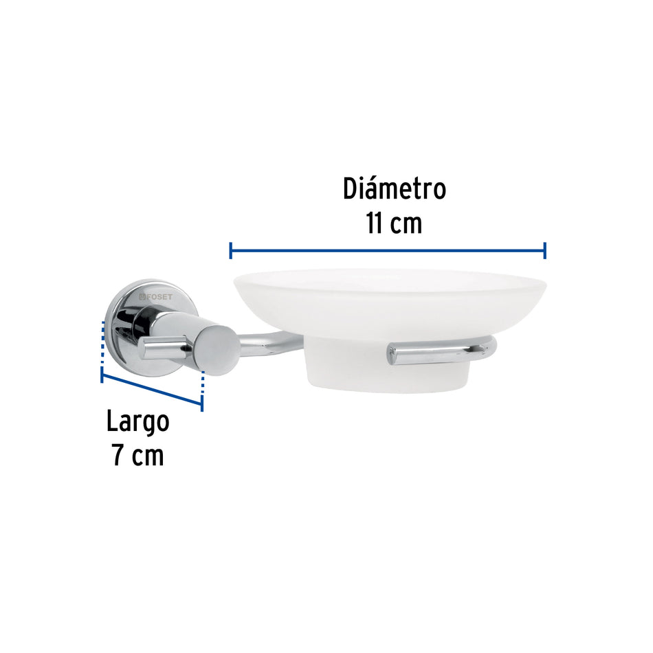 Jabonera metálica cromo con plato de vidrio, Foset Element Caja con 4, 49669