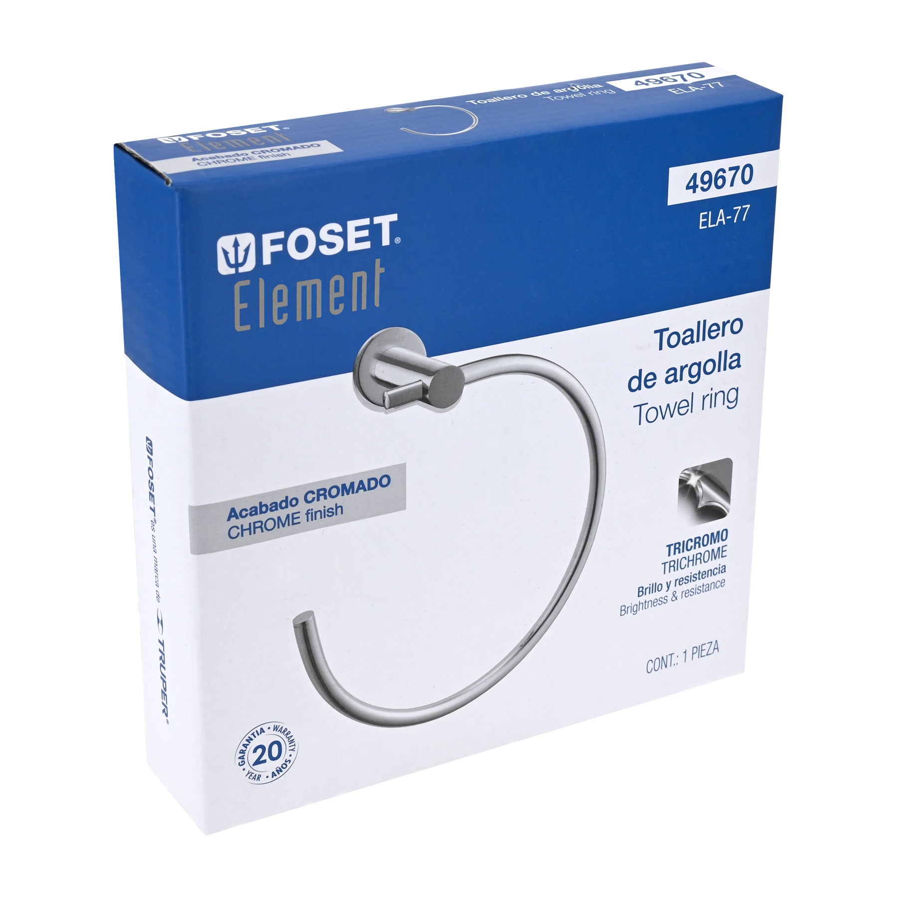 Toallero metálico de argolla acabado cromo, Foset Element Caja con 4, 49670