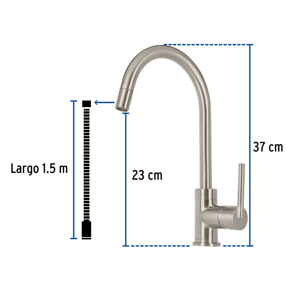 Monomando satín nariz retráctil para fregadero, Element, 49920