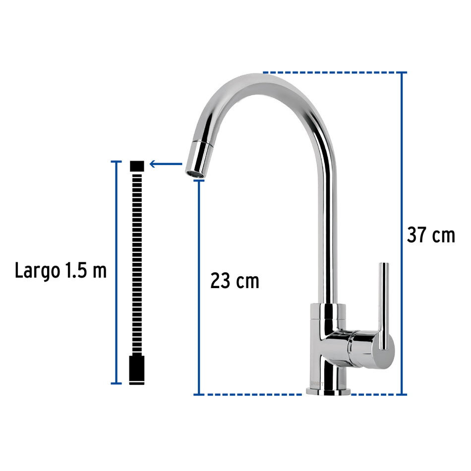 Monomando cromo nariz retráctil para fregadero, Element, 49914