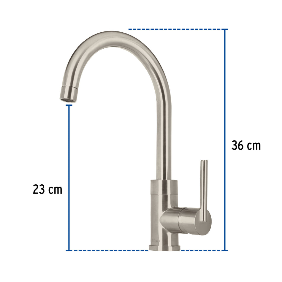Monomando satín cuello alto para fregadero, Foset Element, 49921