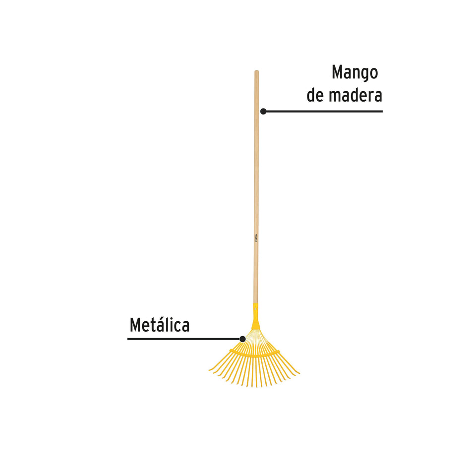 Escoba metálica para jardín, curva, 20 dientes, mango 48' Caja con 6, 21431
