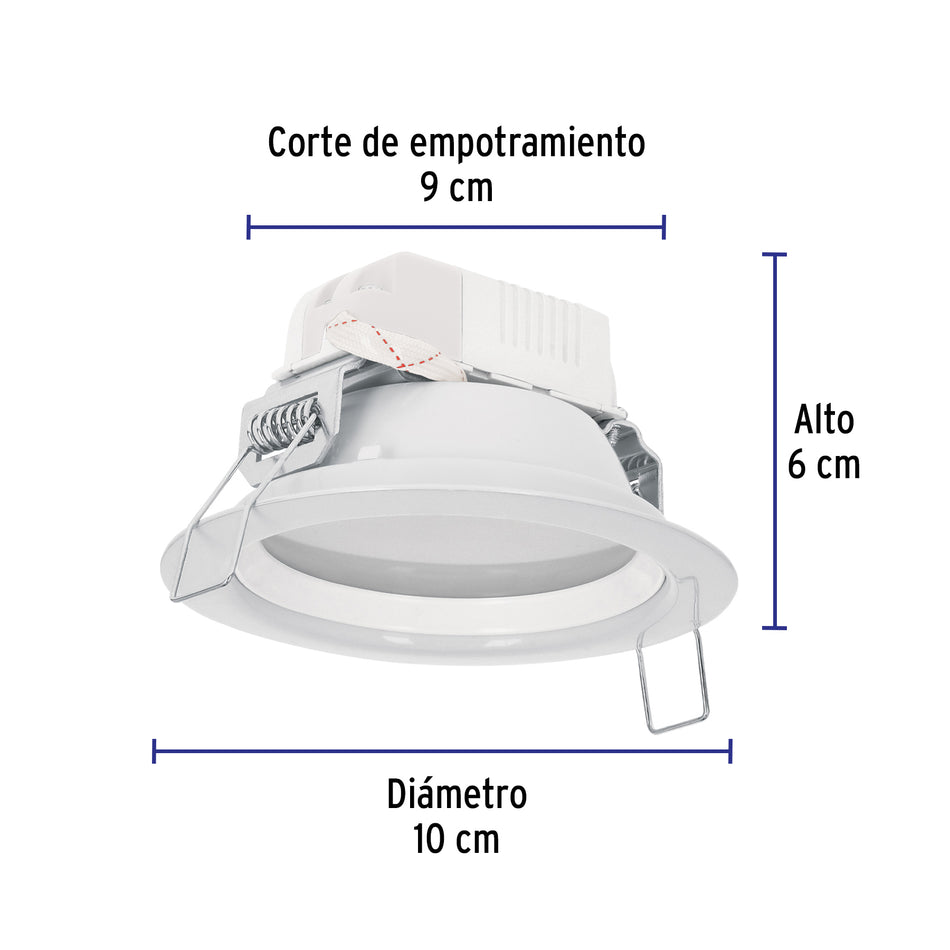 Luminario LED empotrado redondo de 5 W, luz de día, Volteck Caja con 2, 48346