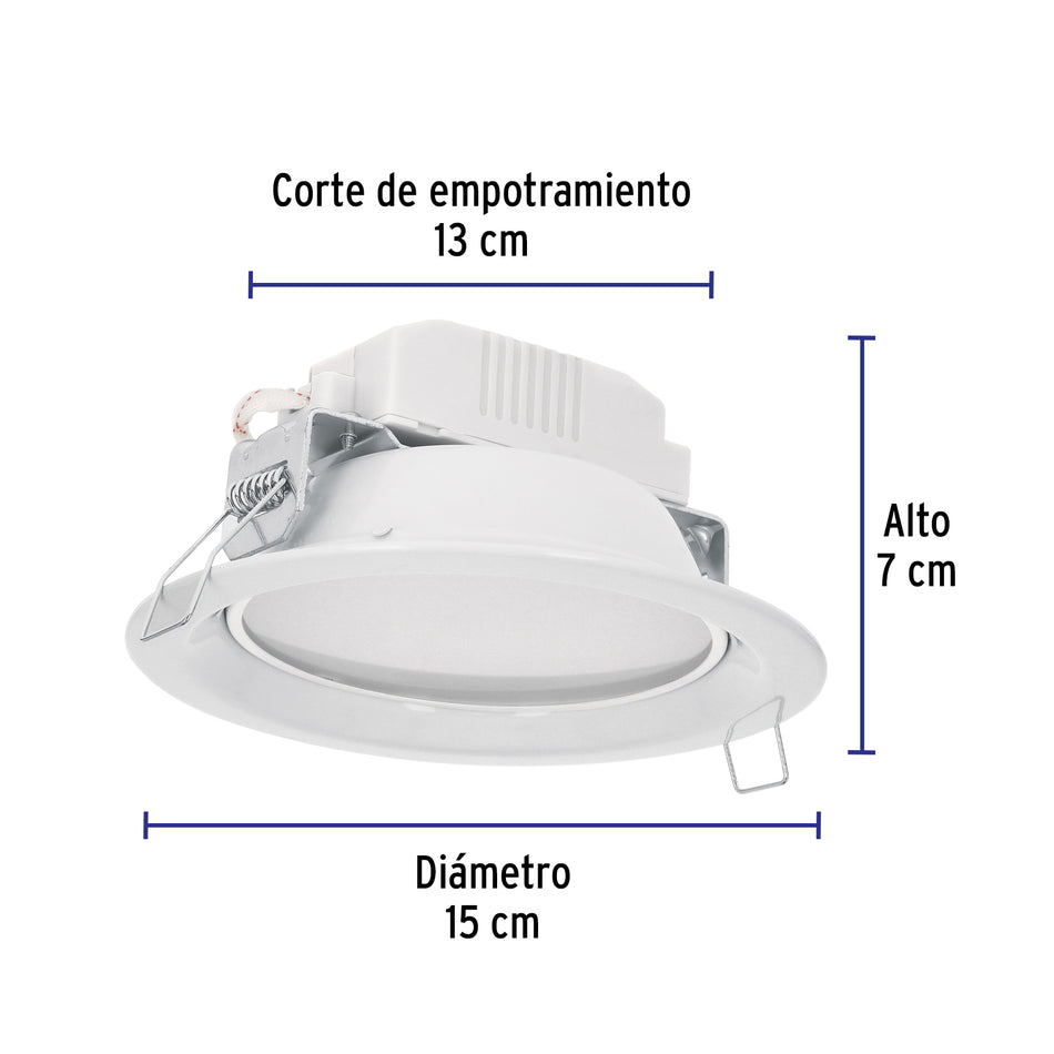 Luminario LED empotrado redondo de 6 W, luz cálida, Volteck Caja con 2, 48095