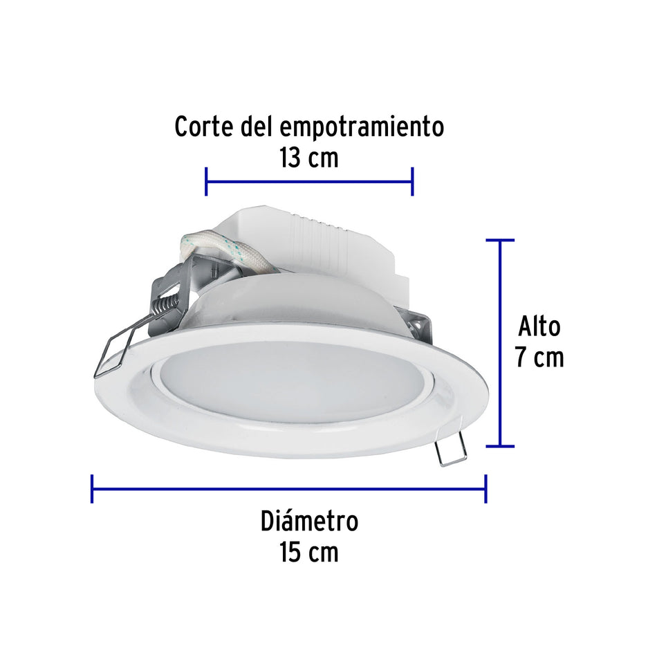 Luminario LED empotrado redondo de 6 W, luz de día, Volteck Caja con 2, 48347