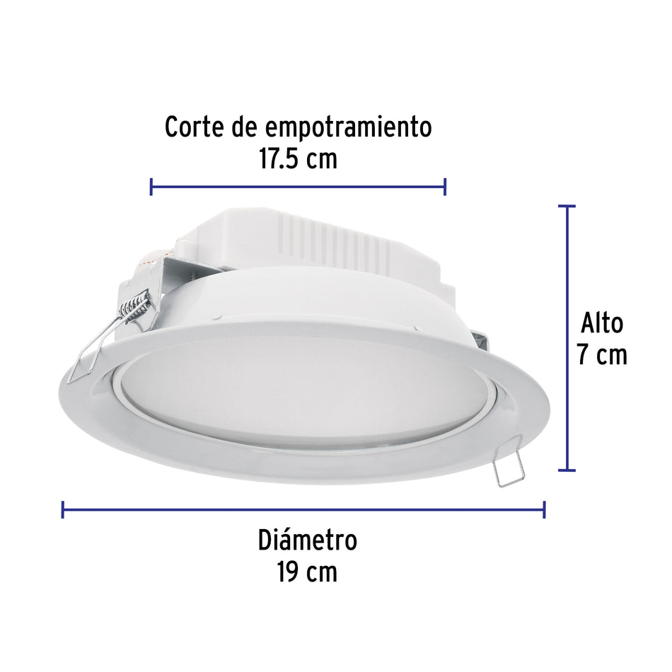 Luminario LED empotrado redondo de 12 W, luz de día, Volteck Caja con 2, 48348