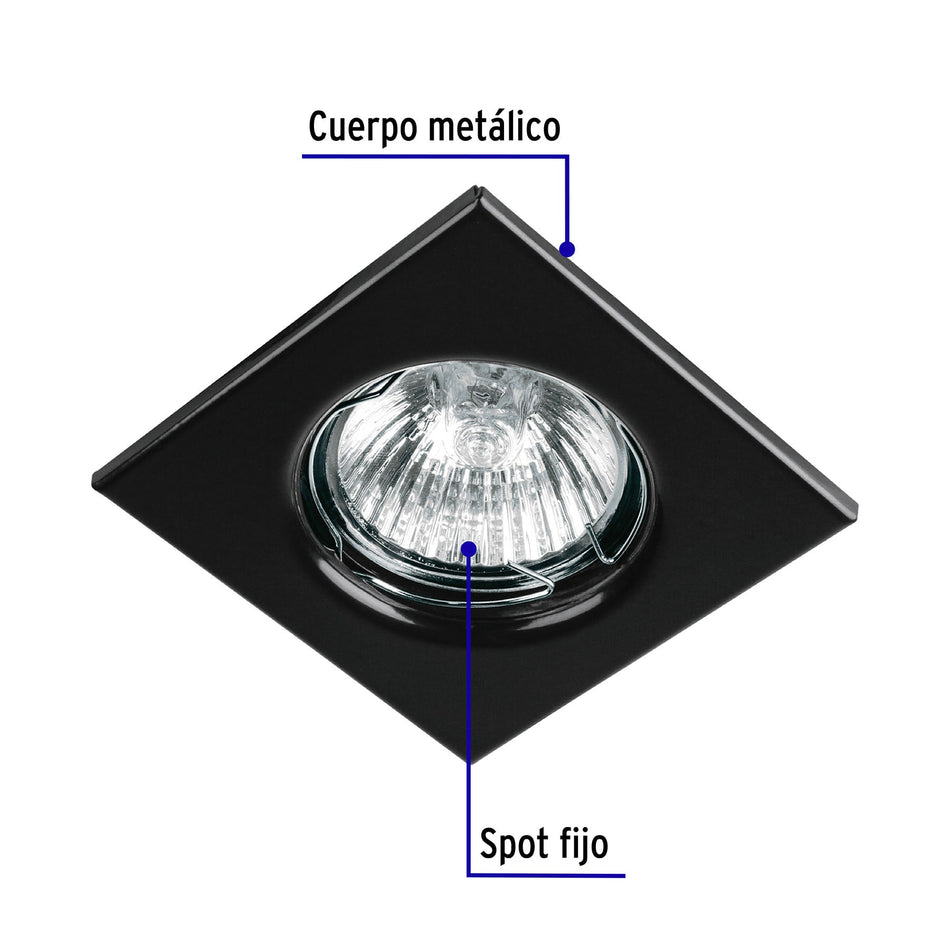 Luminario cuadrado negro spot fijo, lámpara no incluida Caja con 4, 45567