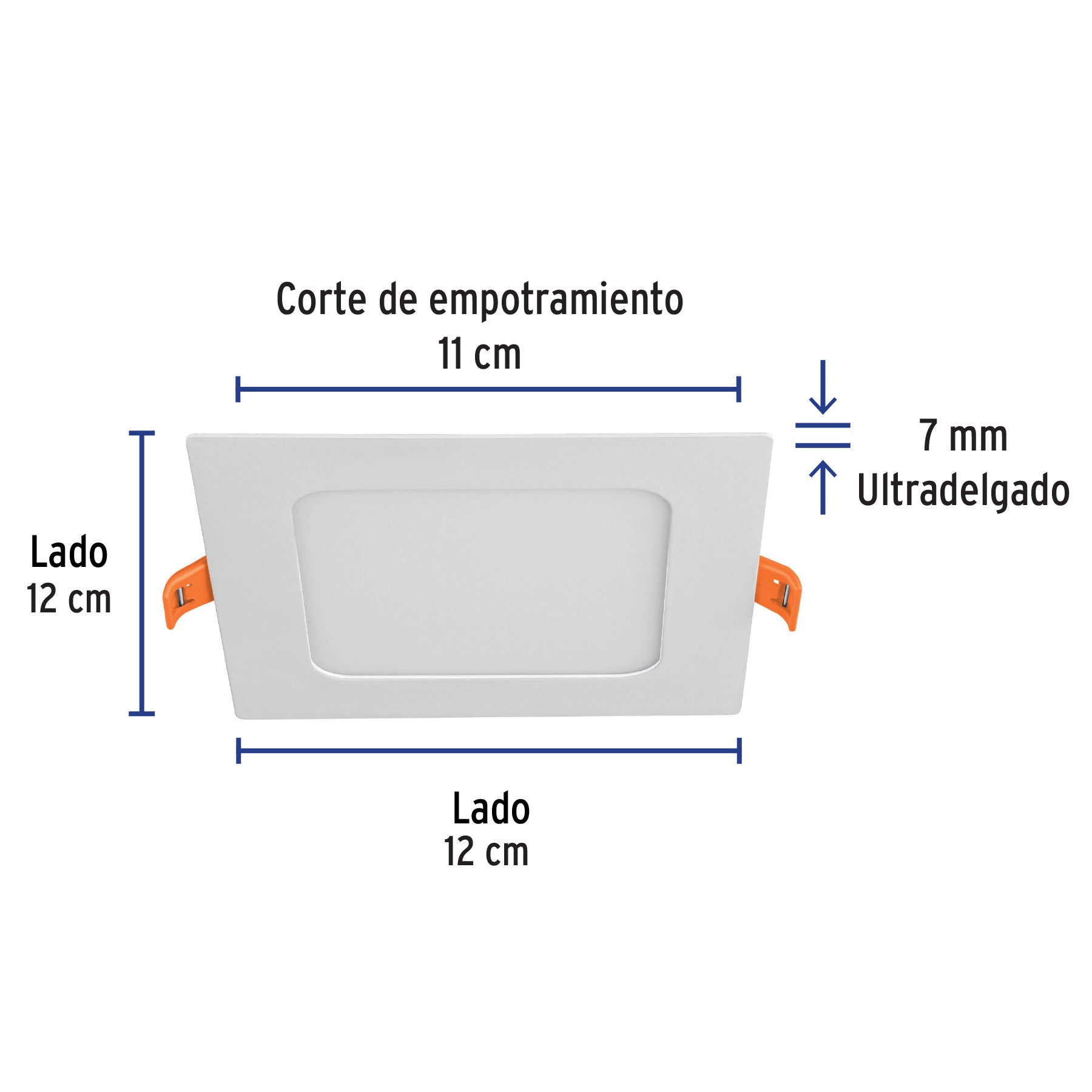 Luminario ultra delgado LED 6 W empotrar cuadrado luz cálida, 47406