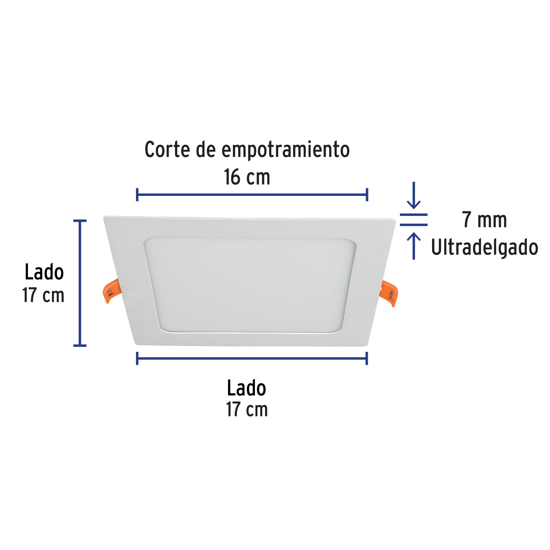 Luminario ultra delgado LED 12W empotrar cuadrado luz cálida, 47407