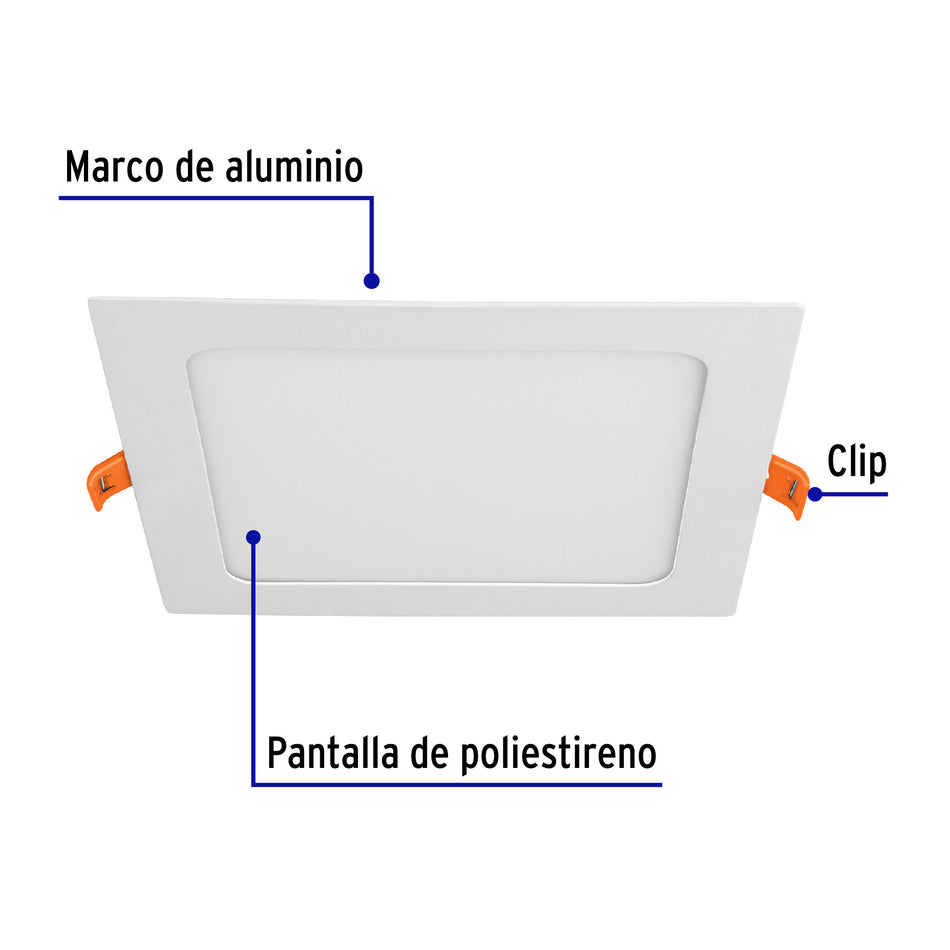 Luminario ultradelgado cuadrado p/empotrar 12W, luz de día Caja con 4, 48541