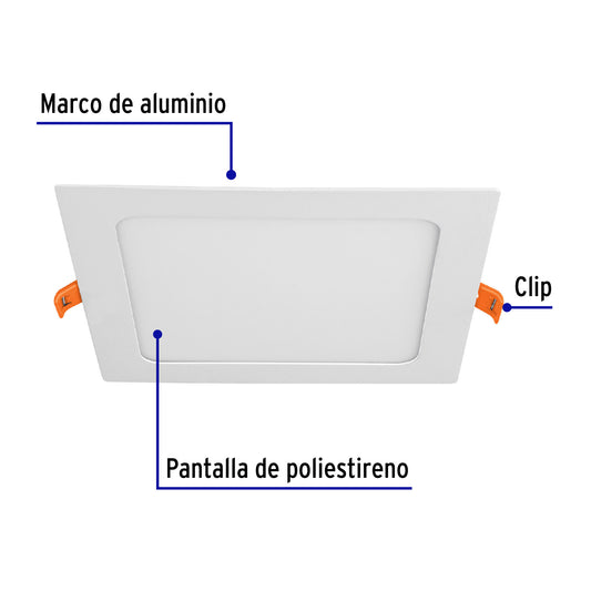 Luminario ultradelgado cuadrado p/empotrar 12W, luz de día Caja con 4, 48541