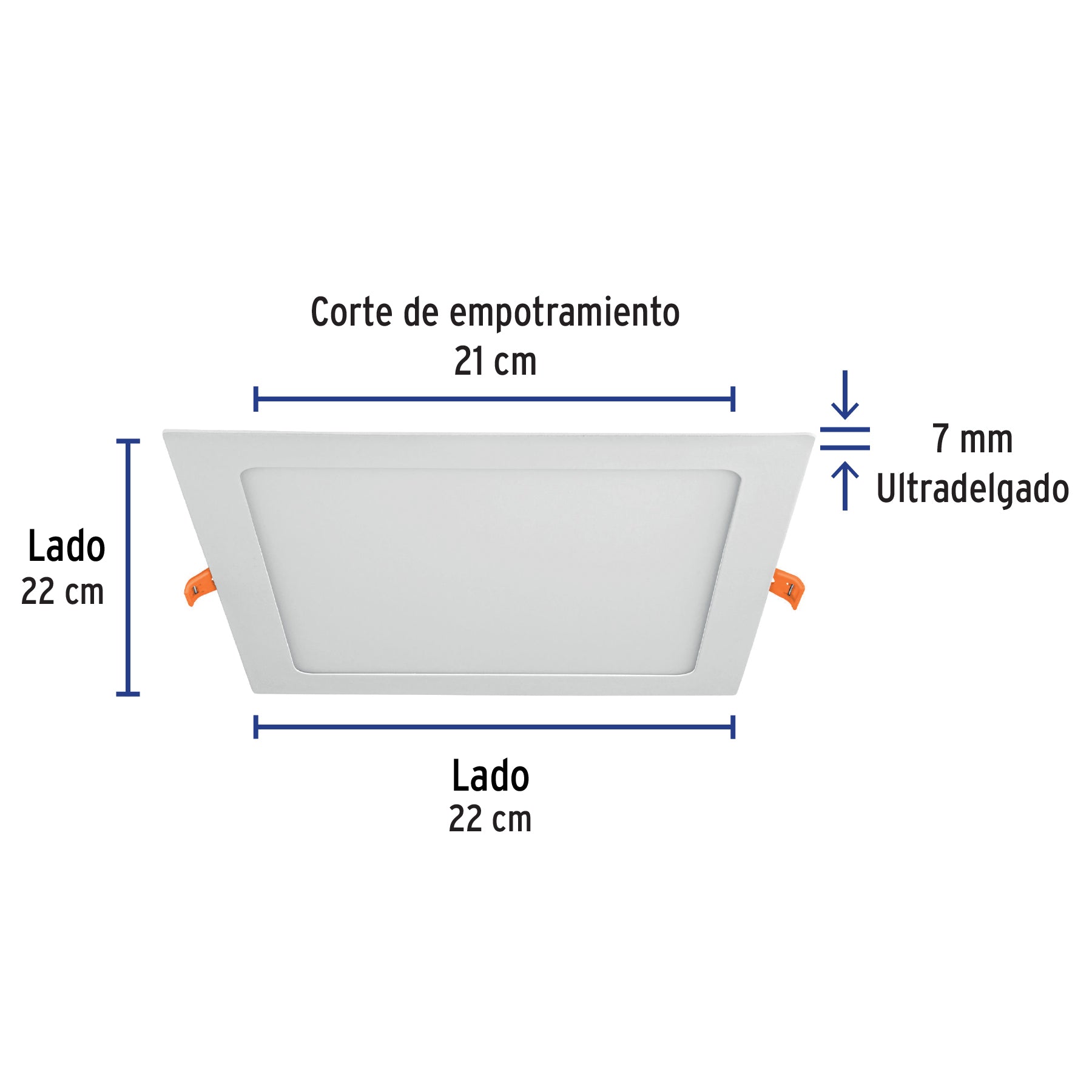 Luminario ultra delgado LED 18W empotrar cuadrado luz cálida, 47408