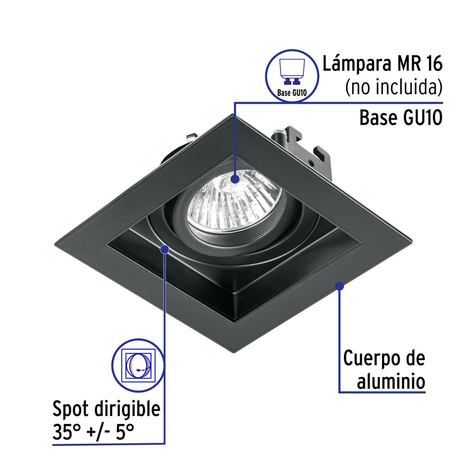 Luminario empotrable con 1 spot dirigible, negro, VOLTECK Caja con 4, 49548