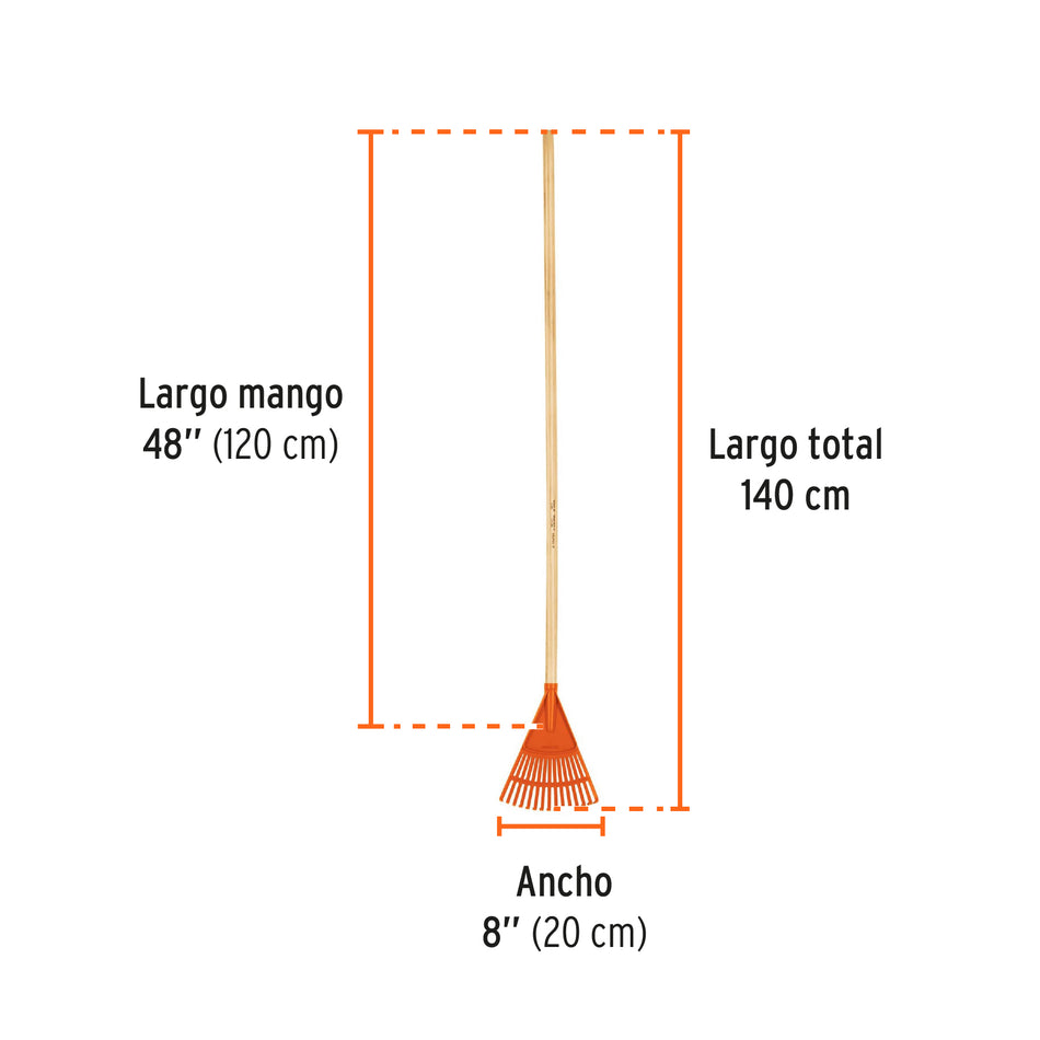 Escoba plástica para jardín, rígida, 15 dientes, mango 48' Caja con 6, 14345