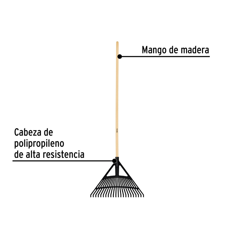Escoba plástica p/jardín, flex. 22 dientes, mango 48',Pretul Caja con 6, 21430