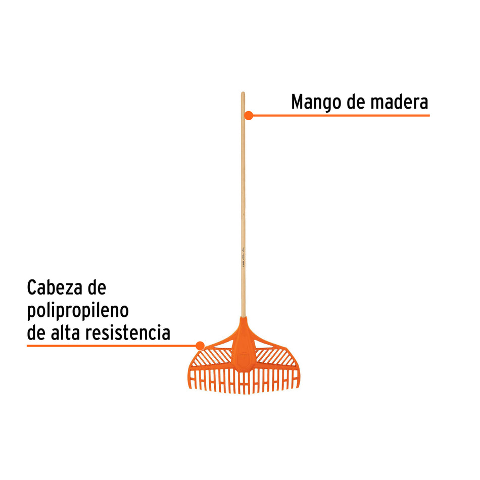 Escoba plástica para jardín, flexible, 23 dientes, mango 48' Caja con 6, 11107