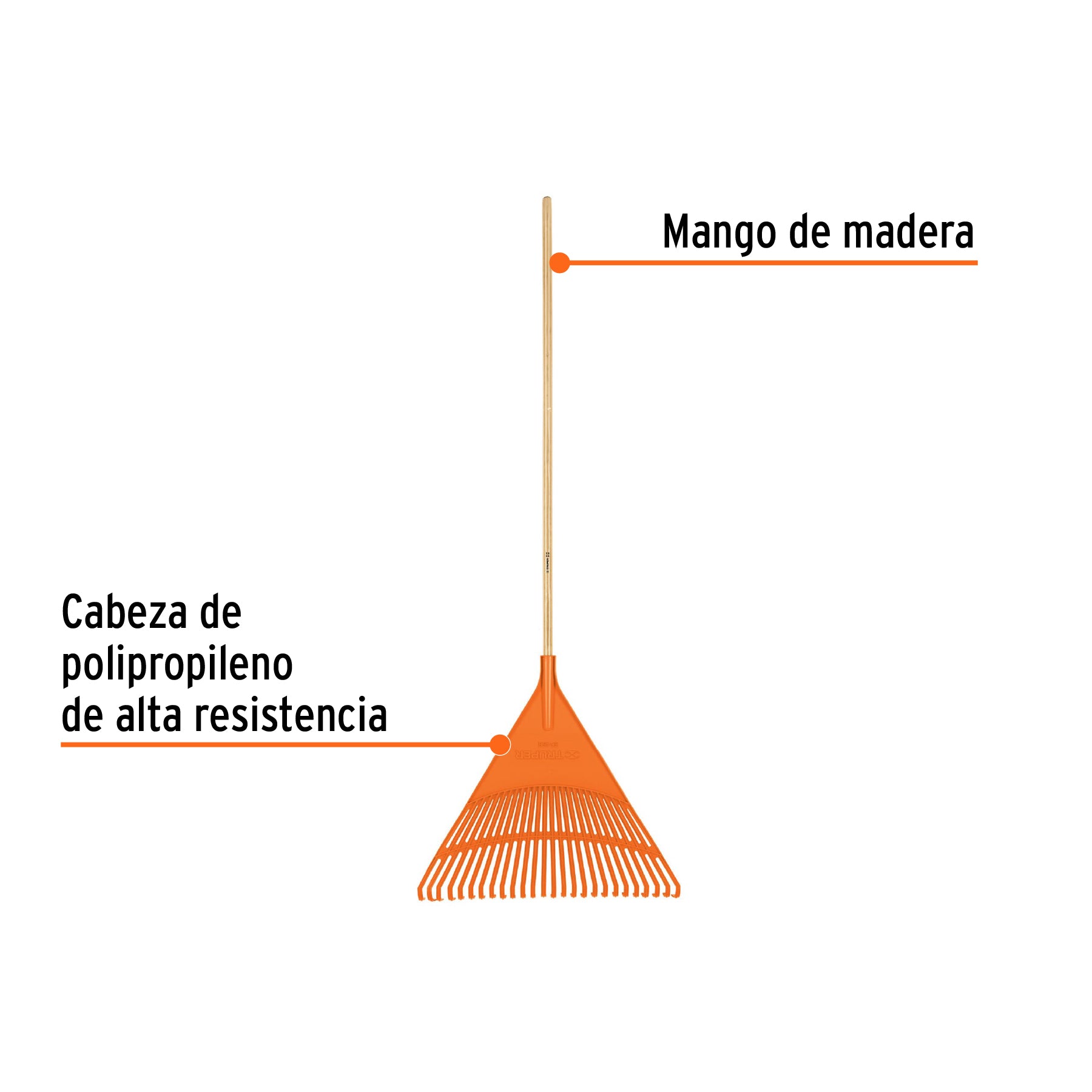 Escoba plástica para jardín, rígida, 26 dientes, mango 48', 19788