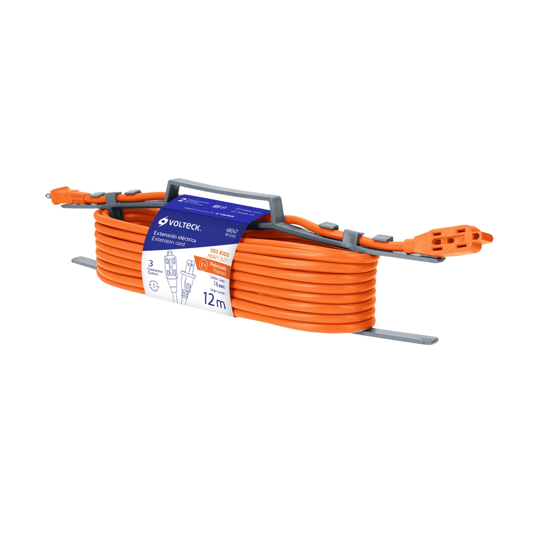 Extensión eléctrica de uso rudo 12 m 2x16 AWG, Volteck, 48047