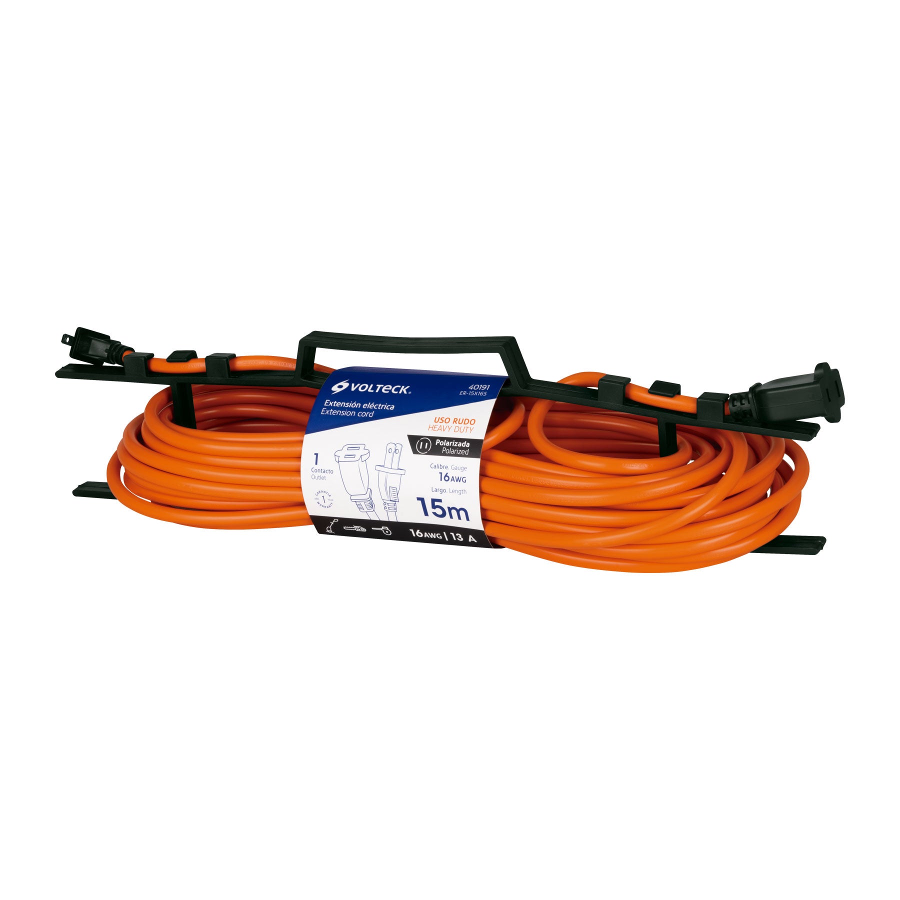 Extensión eléctrica uso rudo 15 m 2x16 AWG para 1 clavija, 40191