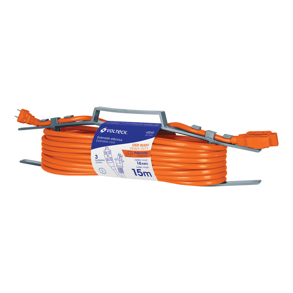 Extensión eléctrica de uso rudo 15 m 2x16 AWG, Volteck Caja con 4, 48048