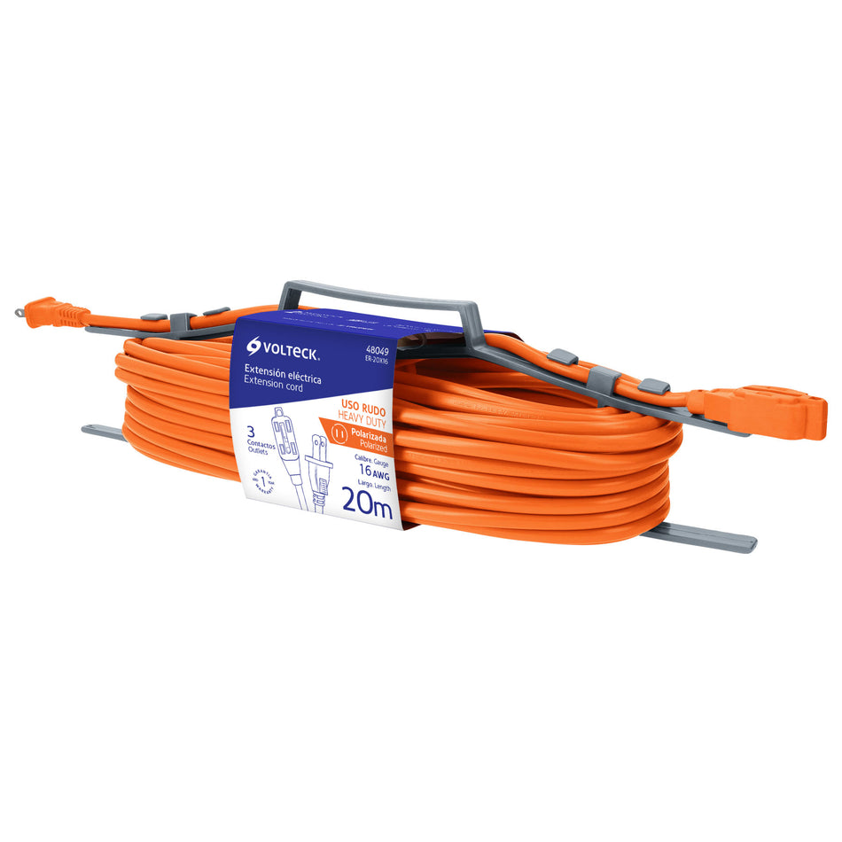 Extensión eléctrica de uso rudo 20 m 2x16 AWG, Volteck Caja con 4, 48049