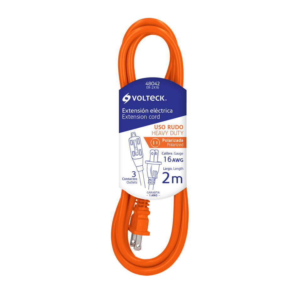 Extensión eléctrica de uso rudo 2 m 2x16 AWG, Volteck Caja con 5, 48042