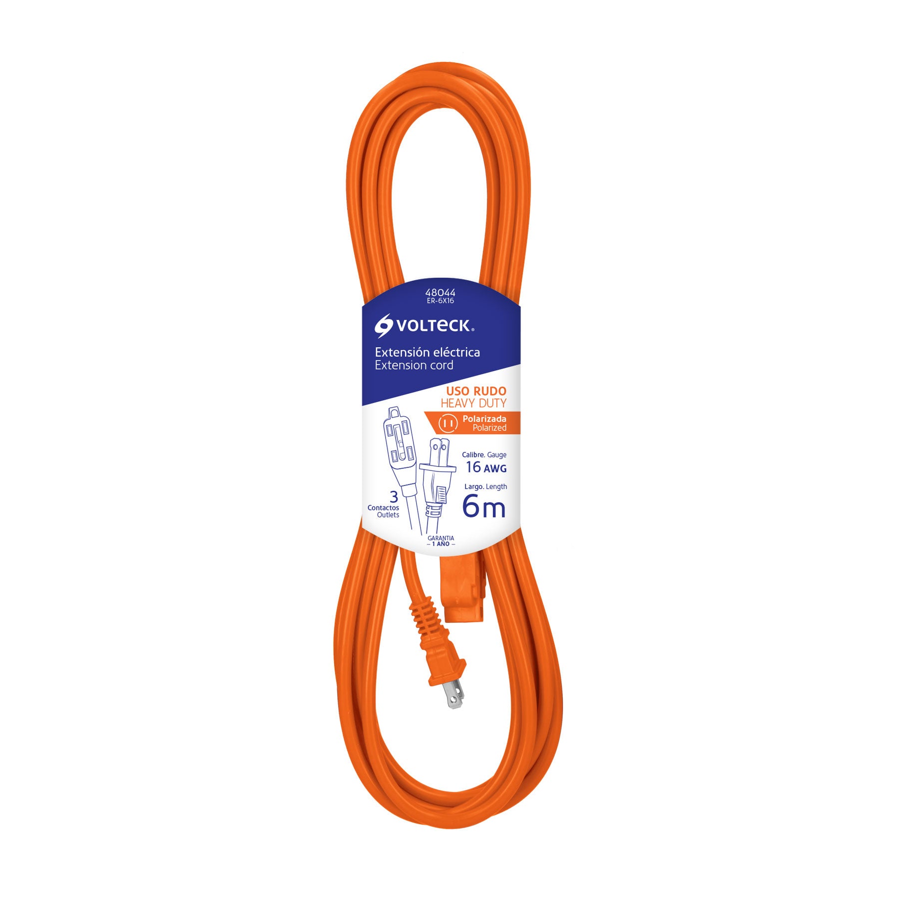 Extensión eléctrica de uso rudo 6 m 2x16 AWG, Volteck, 48044