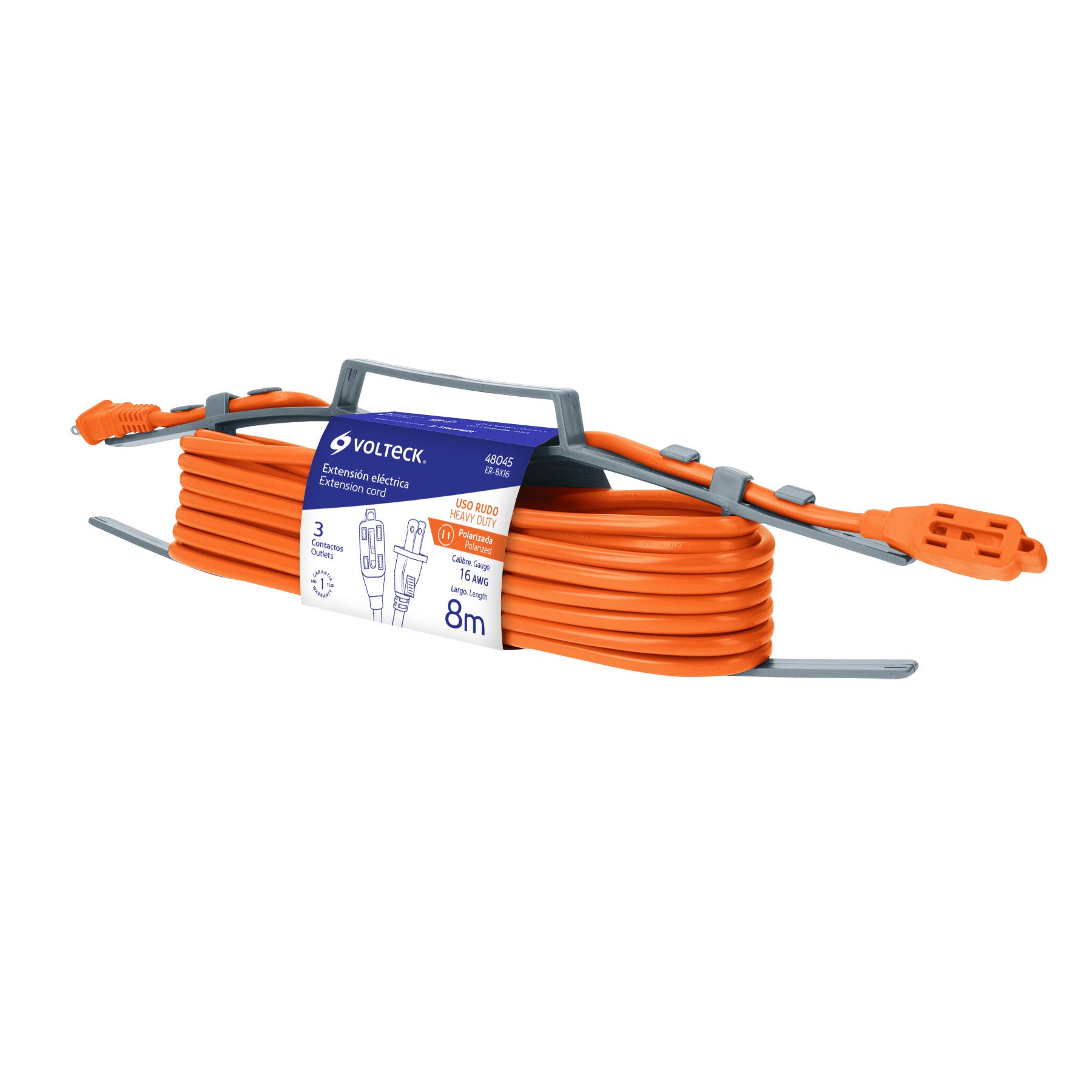 Extensión eléctrica de uso rudo 8 m 2x16 AWG, Volteck, 48045