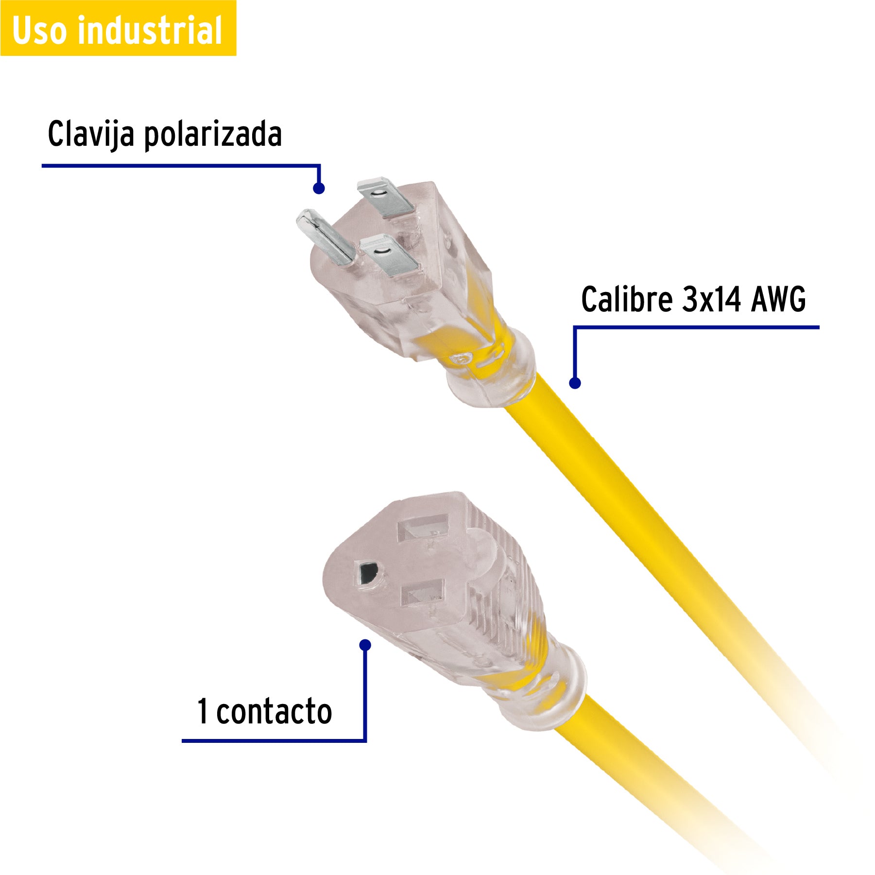 Extensión reforzada aterrizada 10 m calibre 14, Volteck, 40194