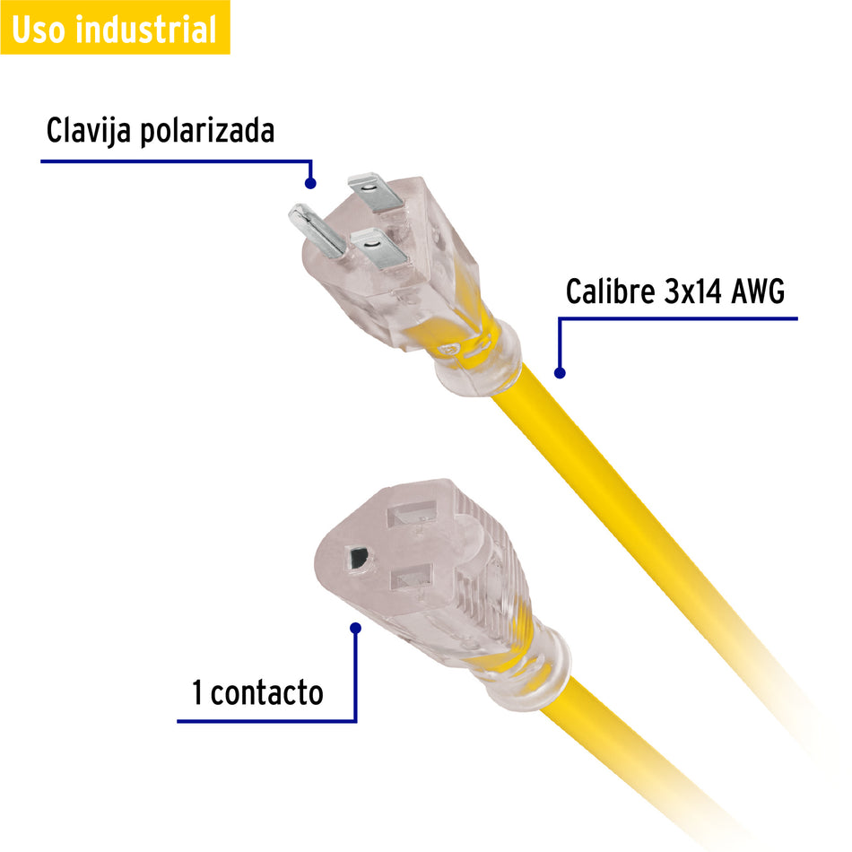Extensión reforzada aterrizada 10 m calibre 14, Volteck Caja con 3, 40194