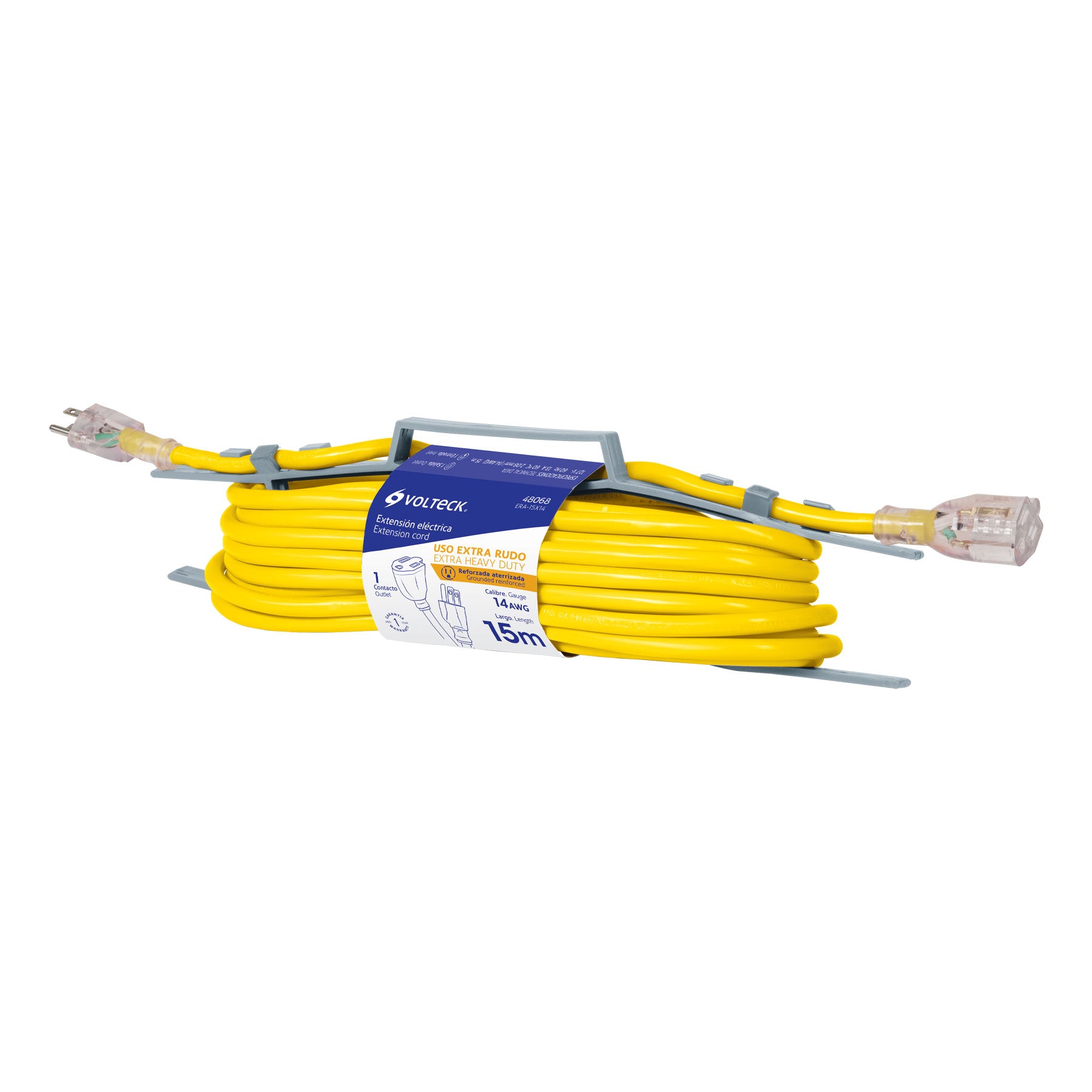 Extensión reforzada aterrizada 15 m 3x14 AWG, Volteck, 48068