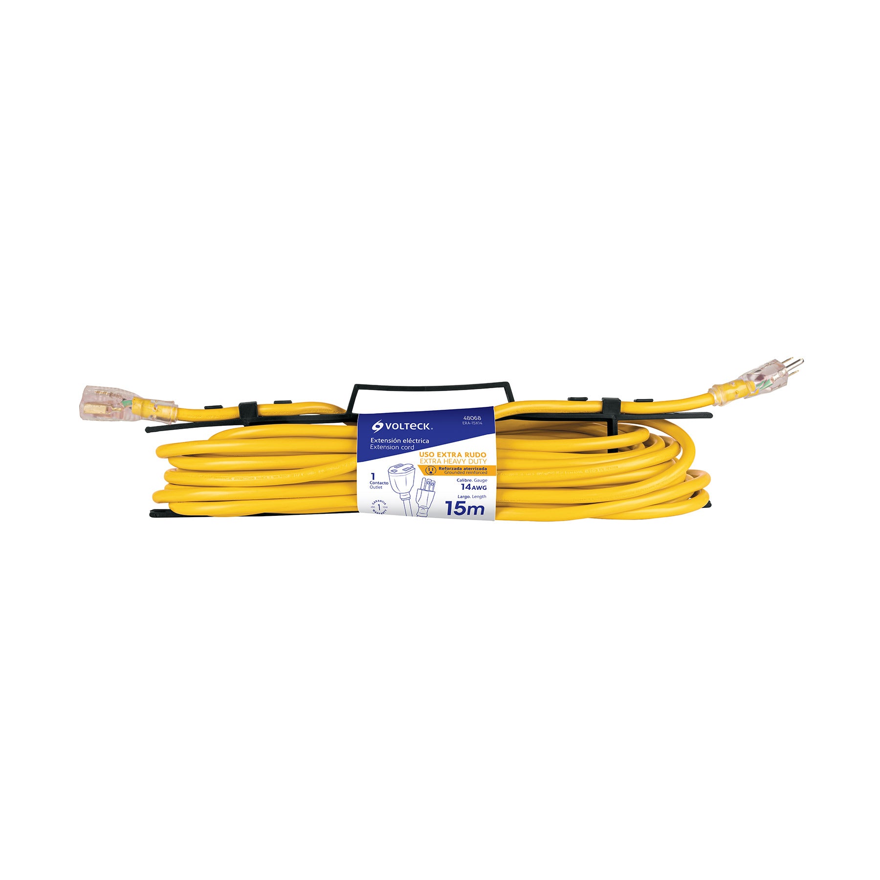 Extensión reforzada aterrizada 30 m 3x14 AWG, Volteck, 48069