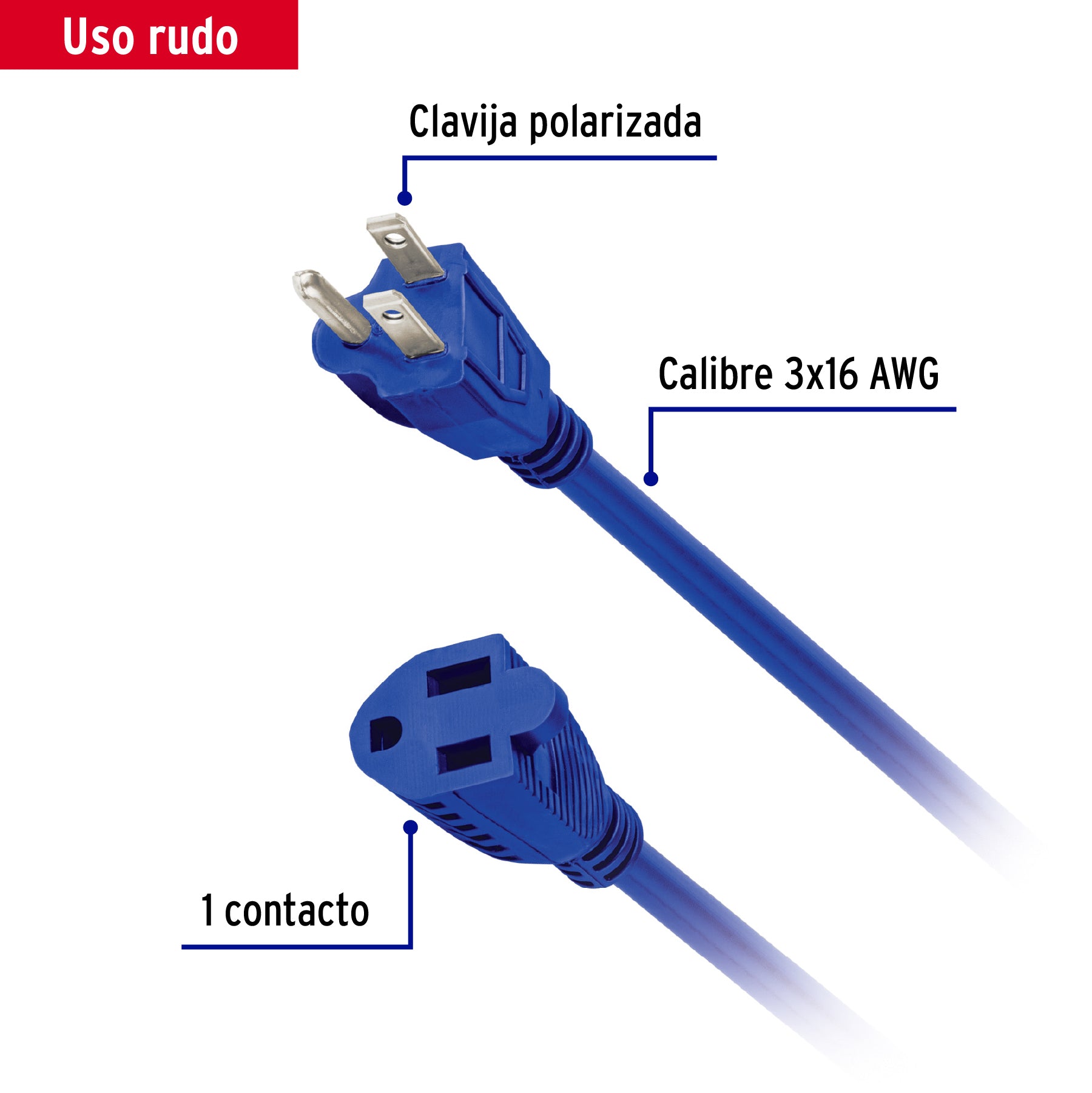 Extensión de uso rudo aterrizada 30 m calibre 16, Volteck, 40199